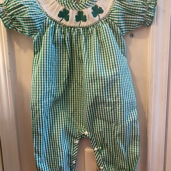 New Smocked St Patrick's Day Bubble Romper - Picture 11 of 14